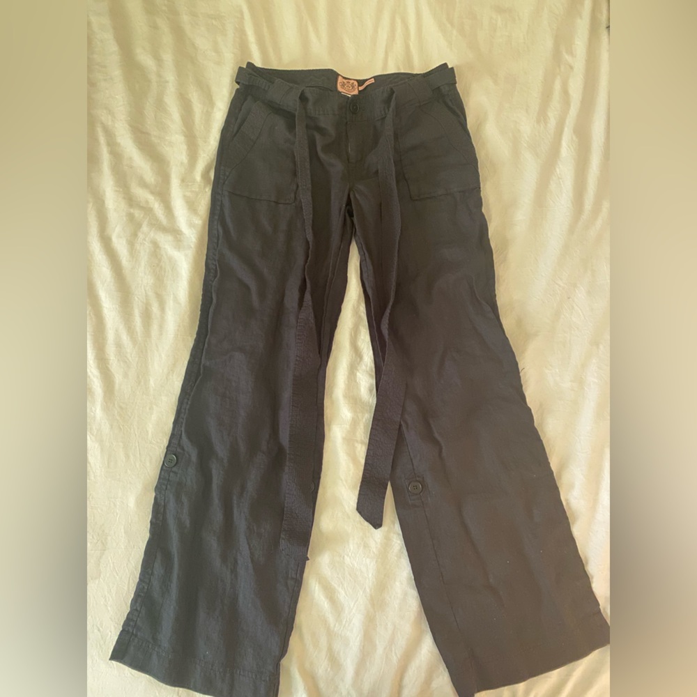 Black Linen Tie Belt Juicy Couture Pants (Size Medium)